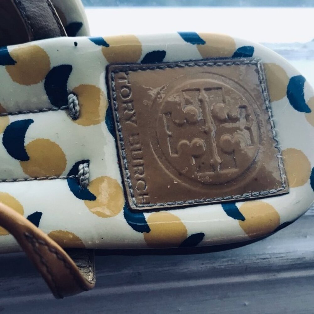 Tory Burch Emmy Thong T Strap Leather Sandals Ballet Flats Patent Graphic Print - Picture 8 of 15